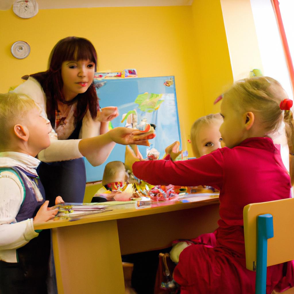 Woman teaching children in classroom