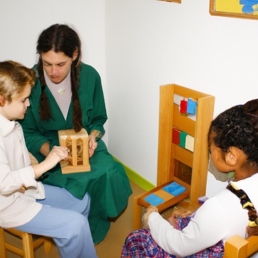 Montessori teacher facilitating student learning