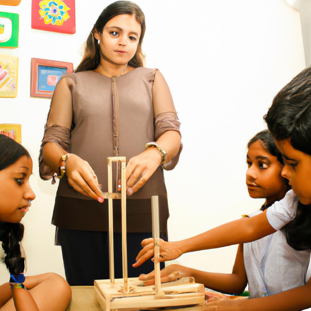 Montessori teacher engaging students creatively