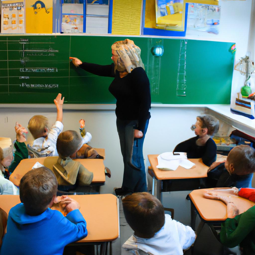 Person teaching children in classroom