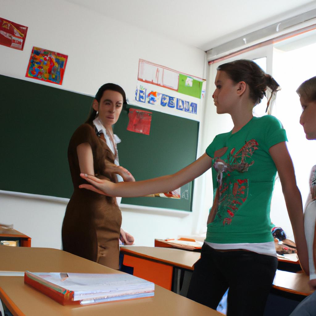 Teacher guiding students in classroom