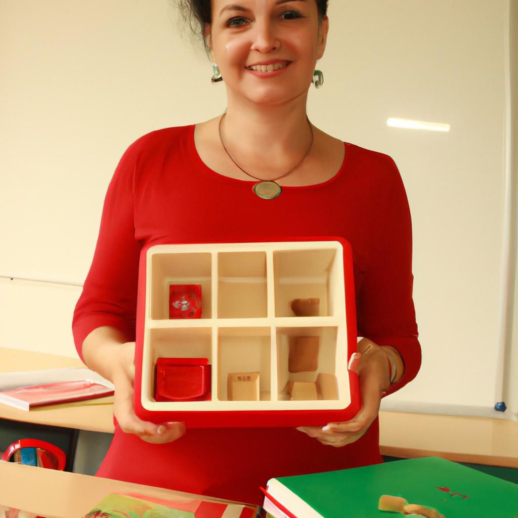 Montessori teacher demonstrating educational materials