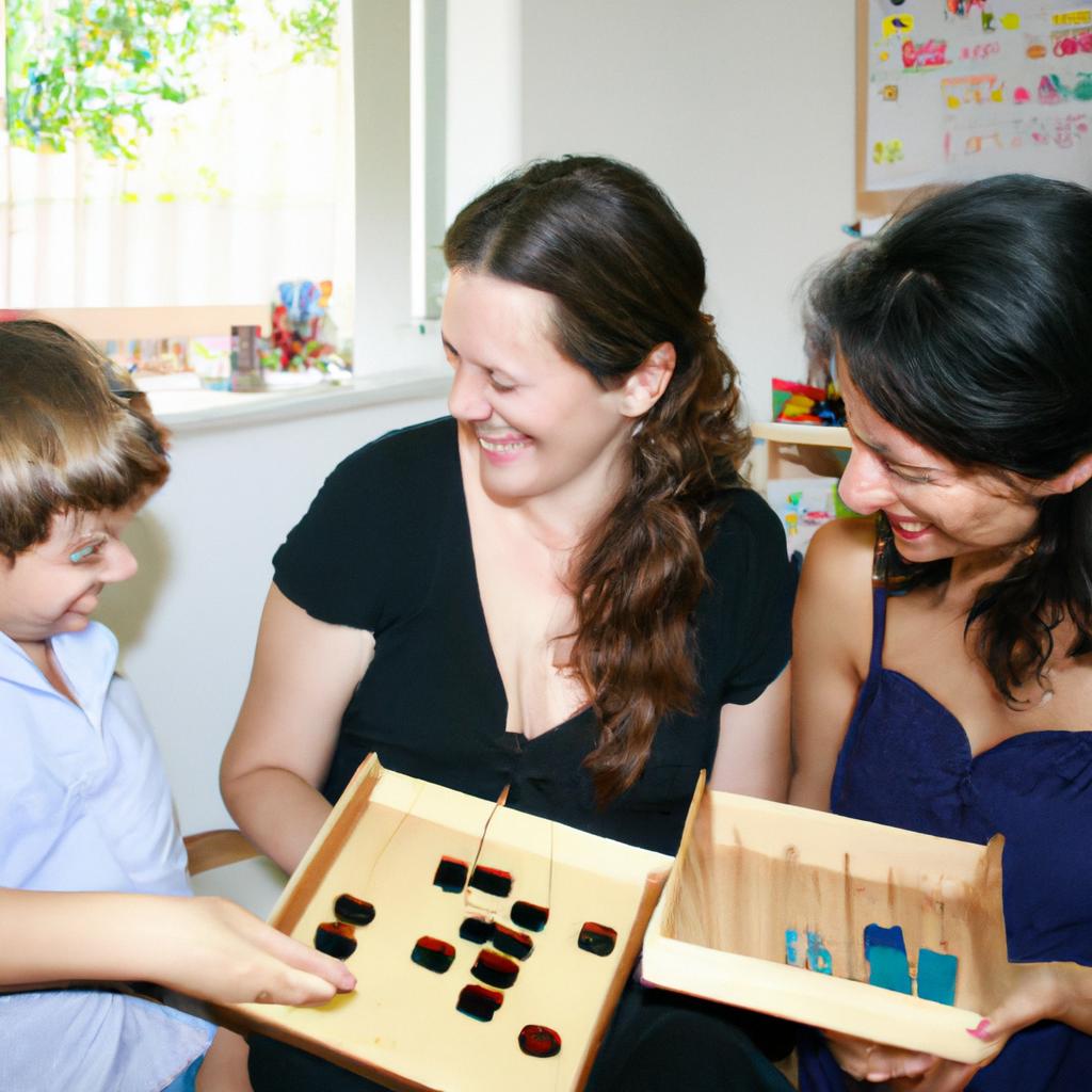 Montessori teacher and parent collaborating