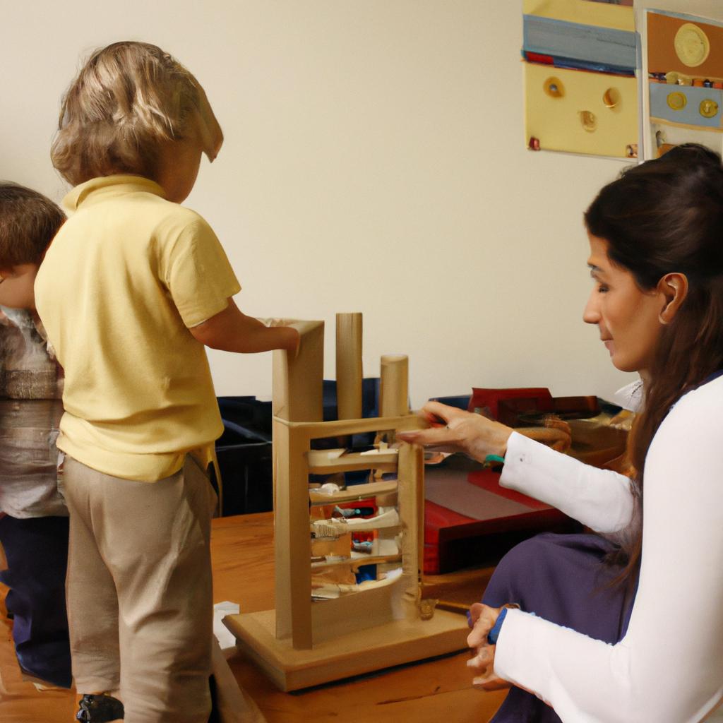 Montessori teacher guiding children's exploration